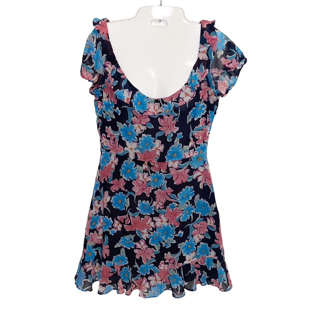 Tanya Taylor Silk Dress Womens Size 2 Black Floral Mini Ruffle Prairie Delicate